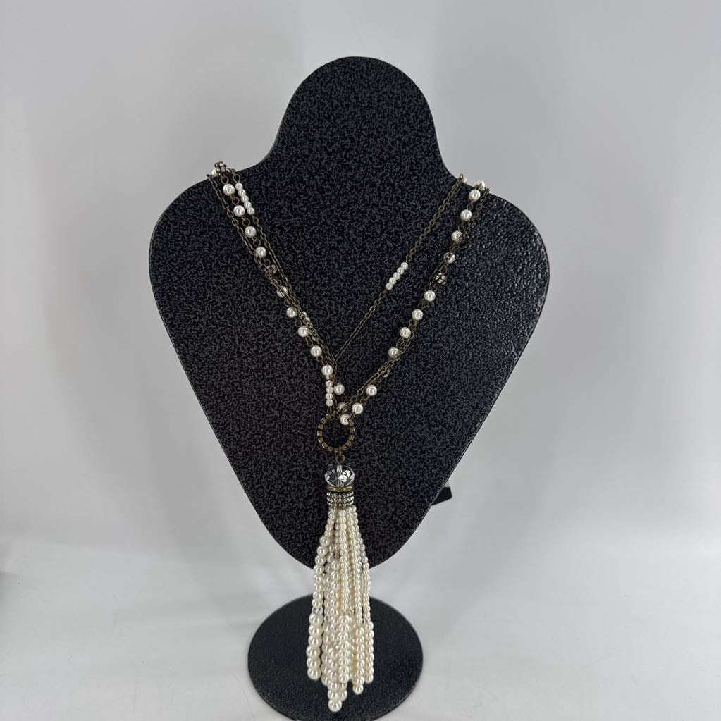 22" multi-strand pearl tassel necklace