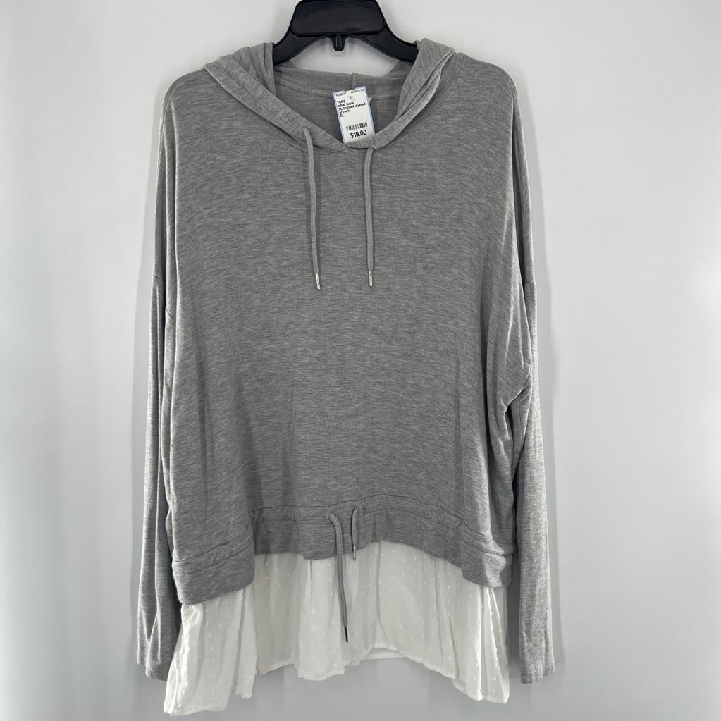XL hooded layered hem l/s top