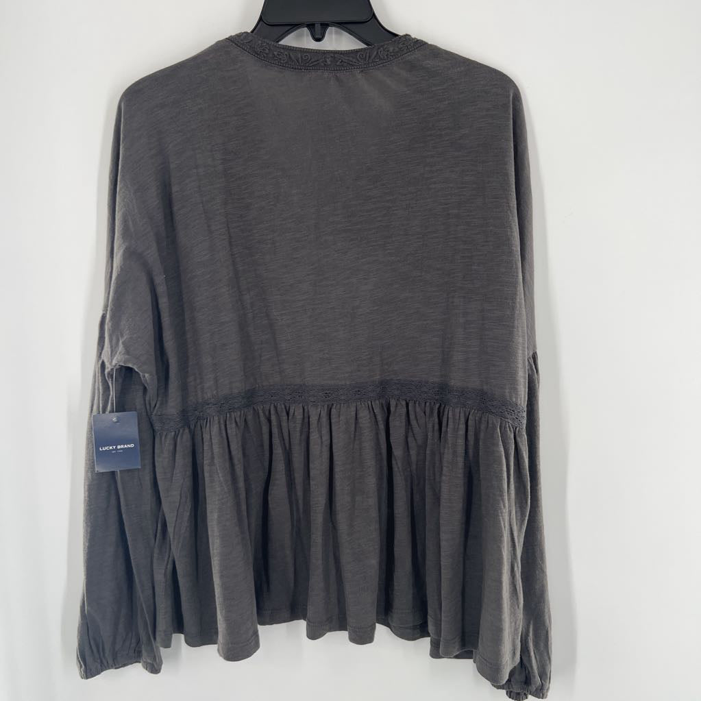 S embroidered tassel tie l/s top