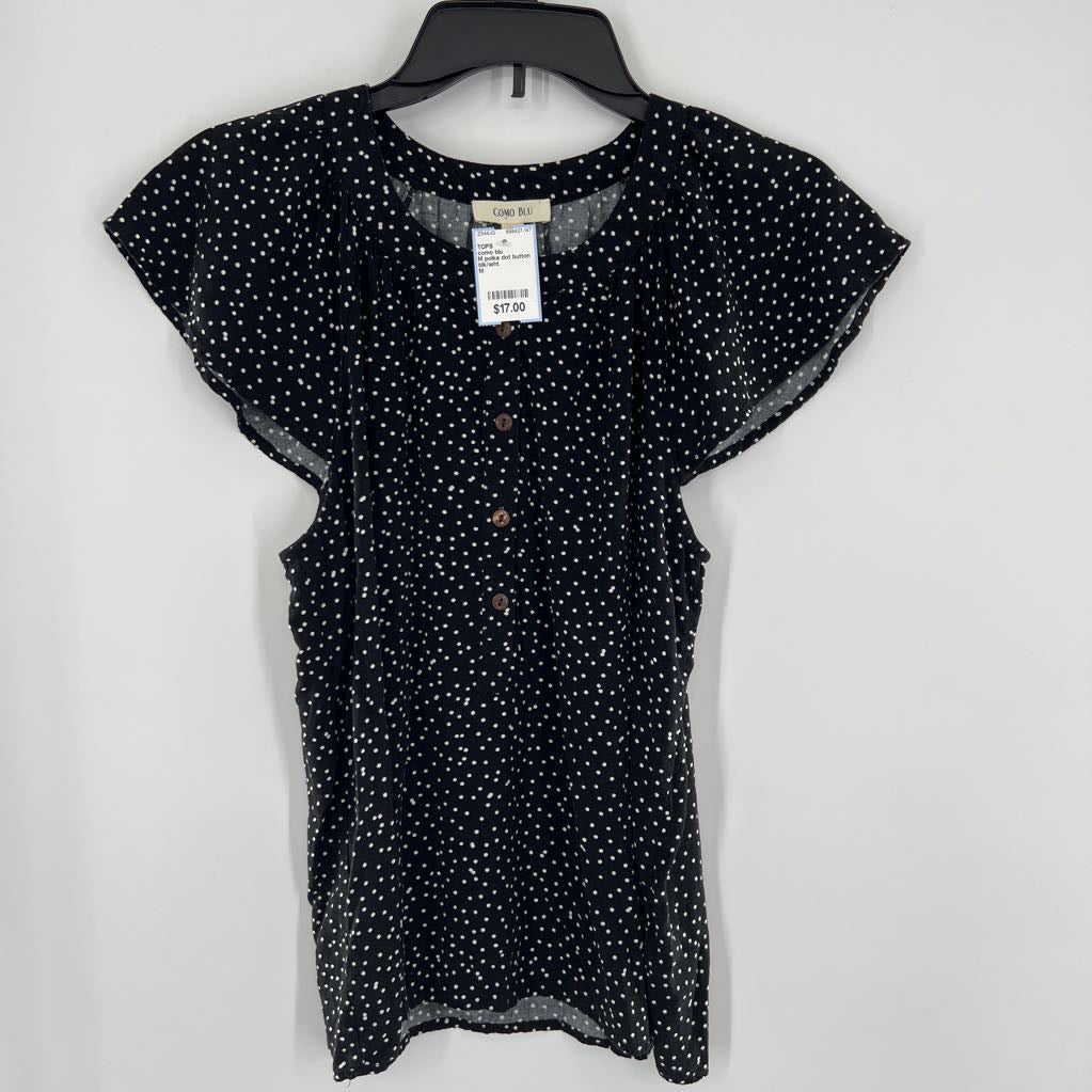 M polka dot button front flutter slv top