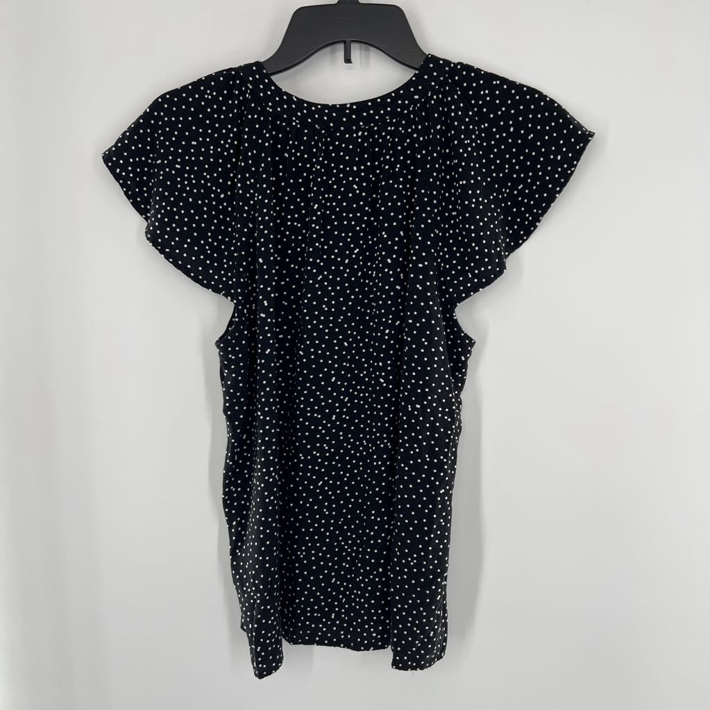 M polka dot button front flutter slv top