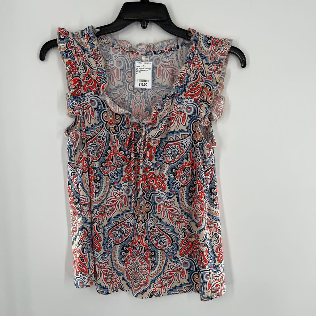 XL paisley print bow front tank
