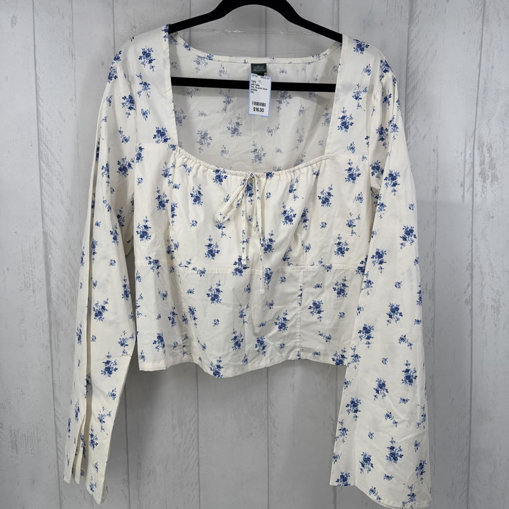 XXL flo print bow front l/s top