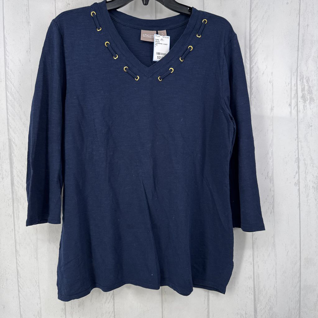 L grommet v-neck 3/4 slv tee