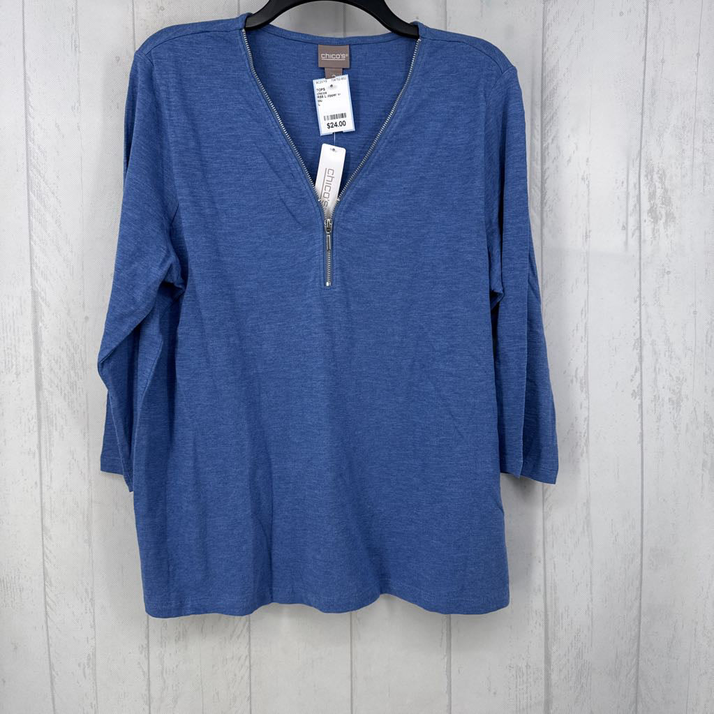 R55 L zipper v-neck 3/4 slv tee