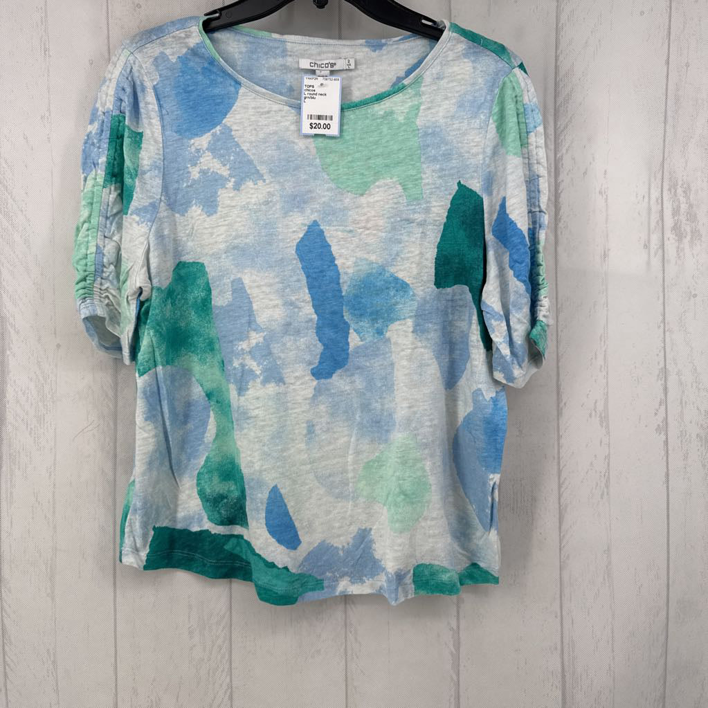 L round neck ruched slv tee s/s