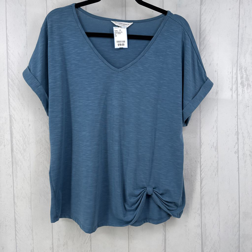 L/P v-neck gathered hem s/s tee