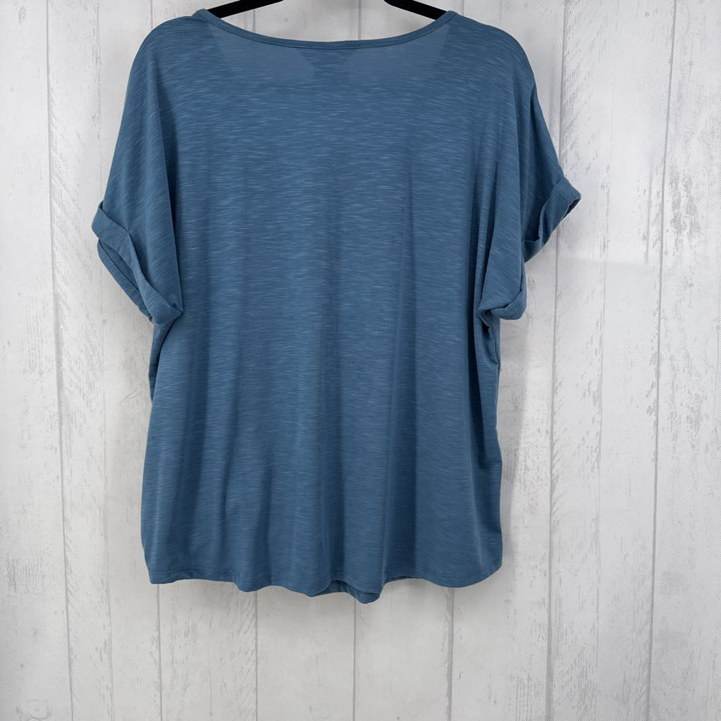 L/P v-neck gathered hem s/s tee