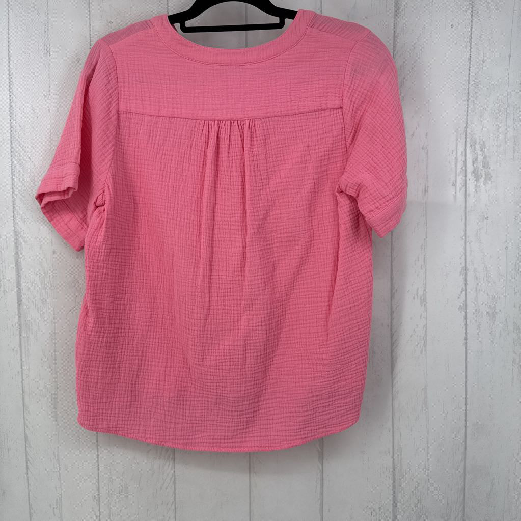 S gauze split neck s/s top