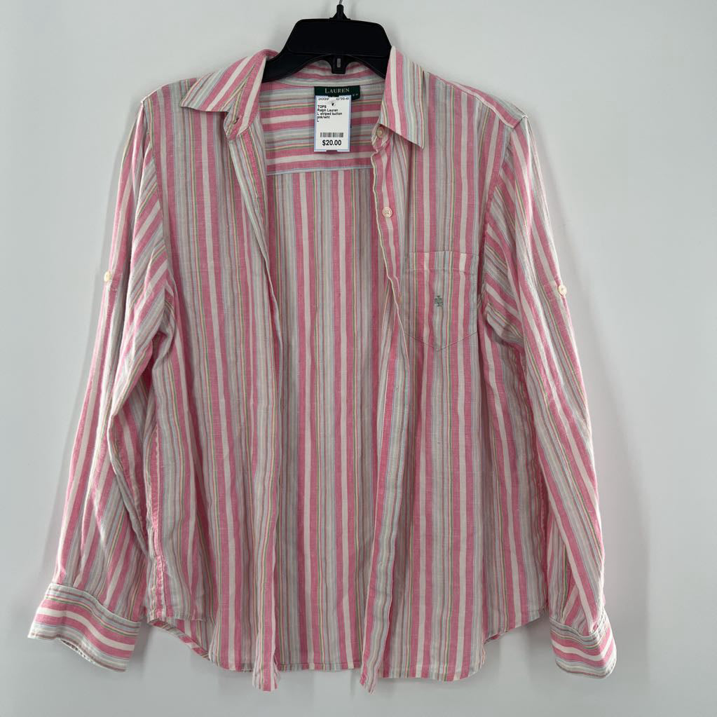 L striped button down l/s top