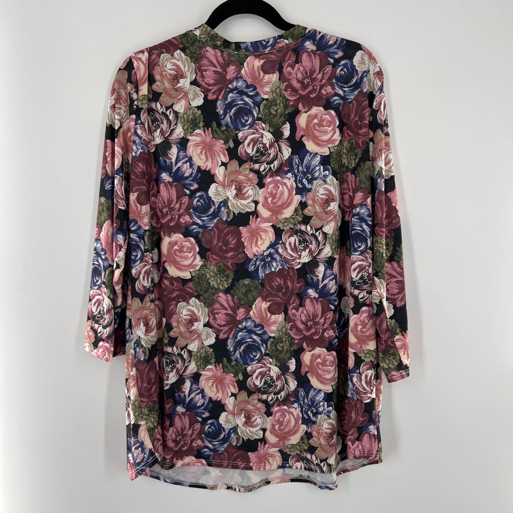 2XL v-neck flo print l/s top