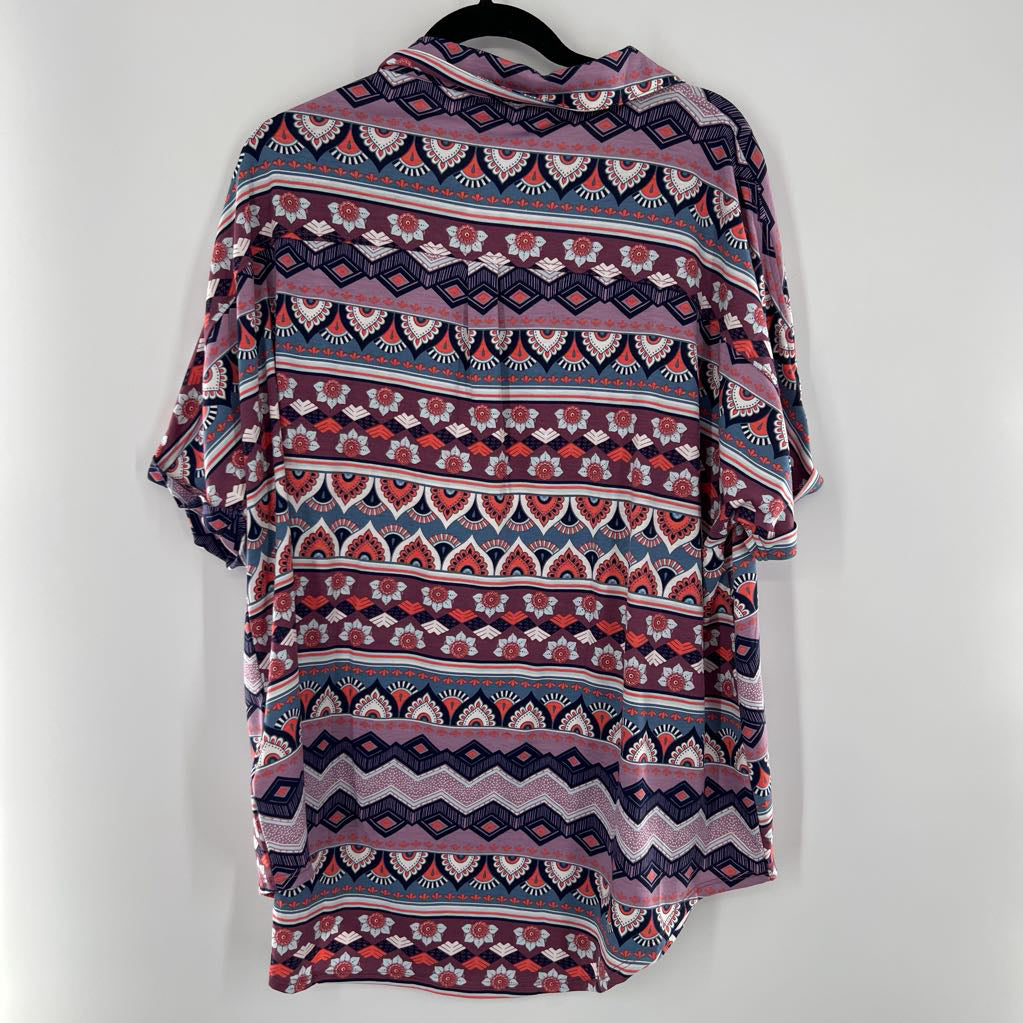 2XL flo print button down s/s top