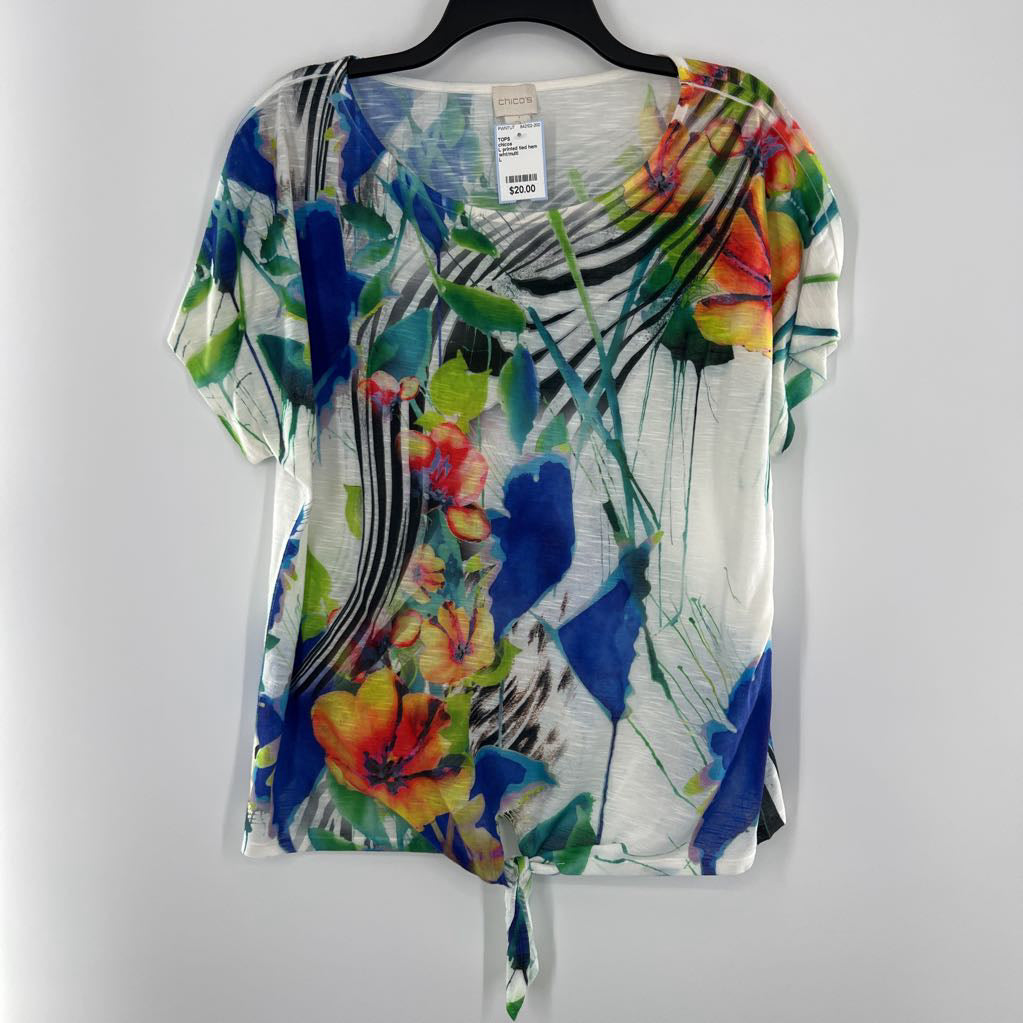 L printed tied hem s/s top