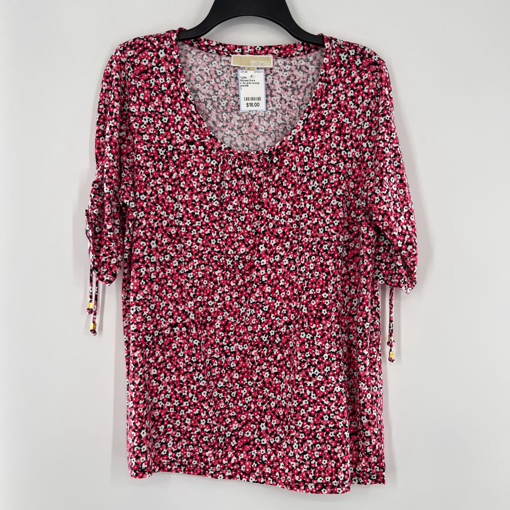 L flo print scoop neck ruched slv top