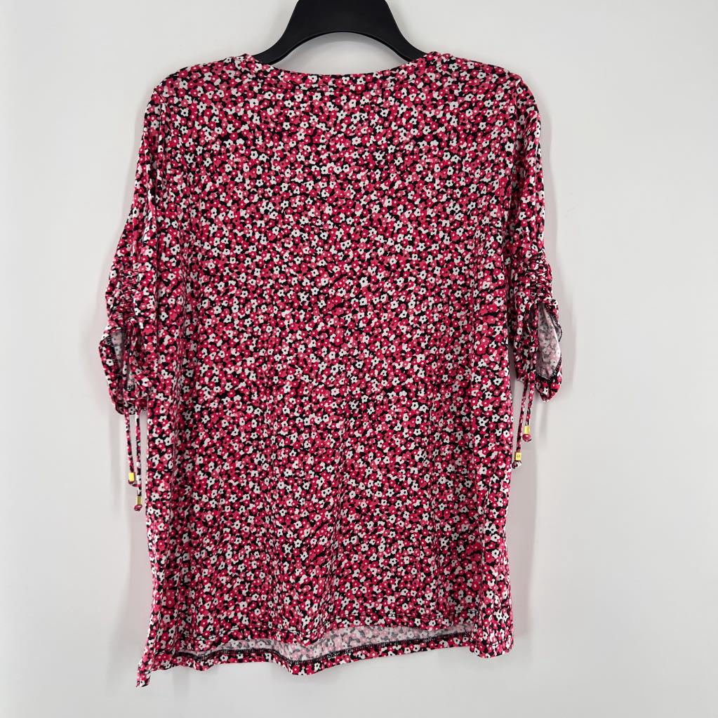 L flo print scoop neck ruched slv top