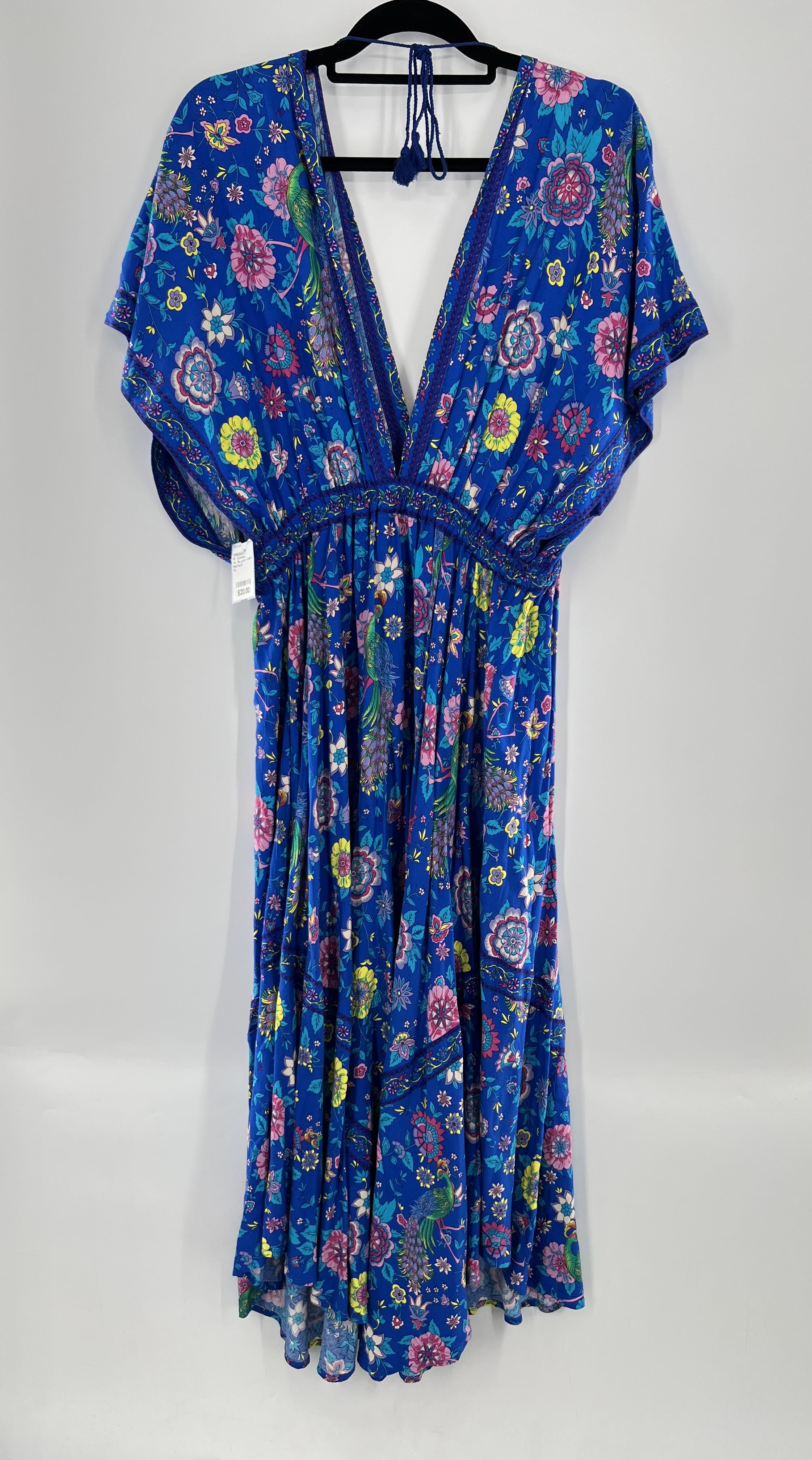 XL flo print v-neck open back s/s dress