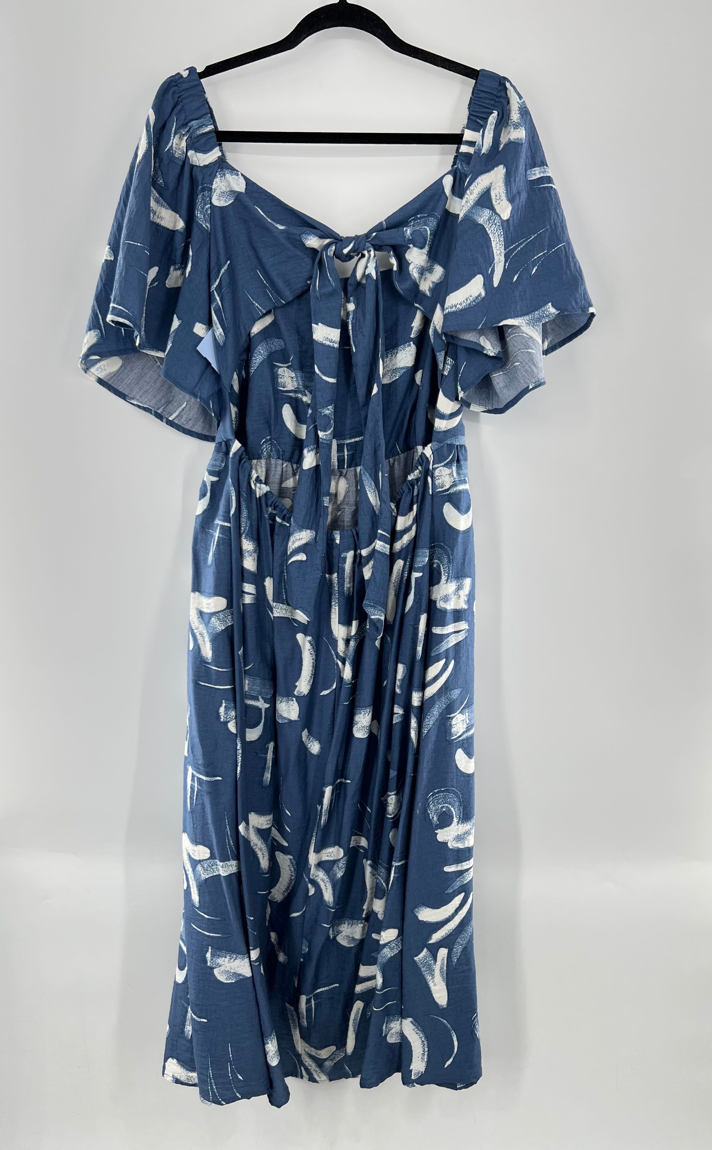 L printed open back s/s dress