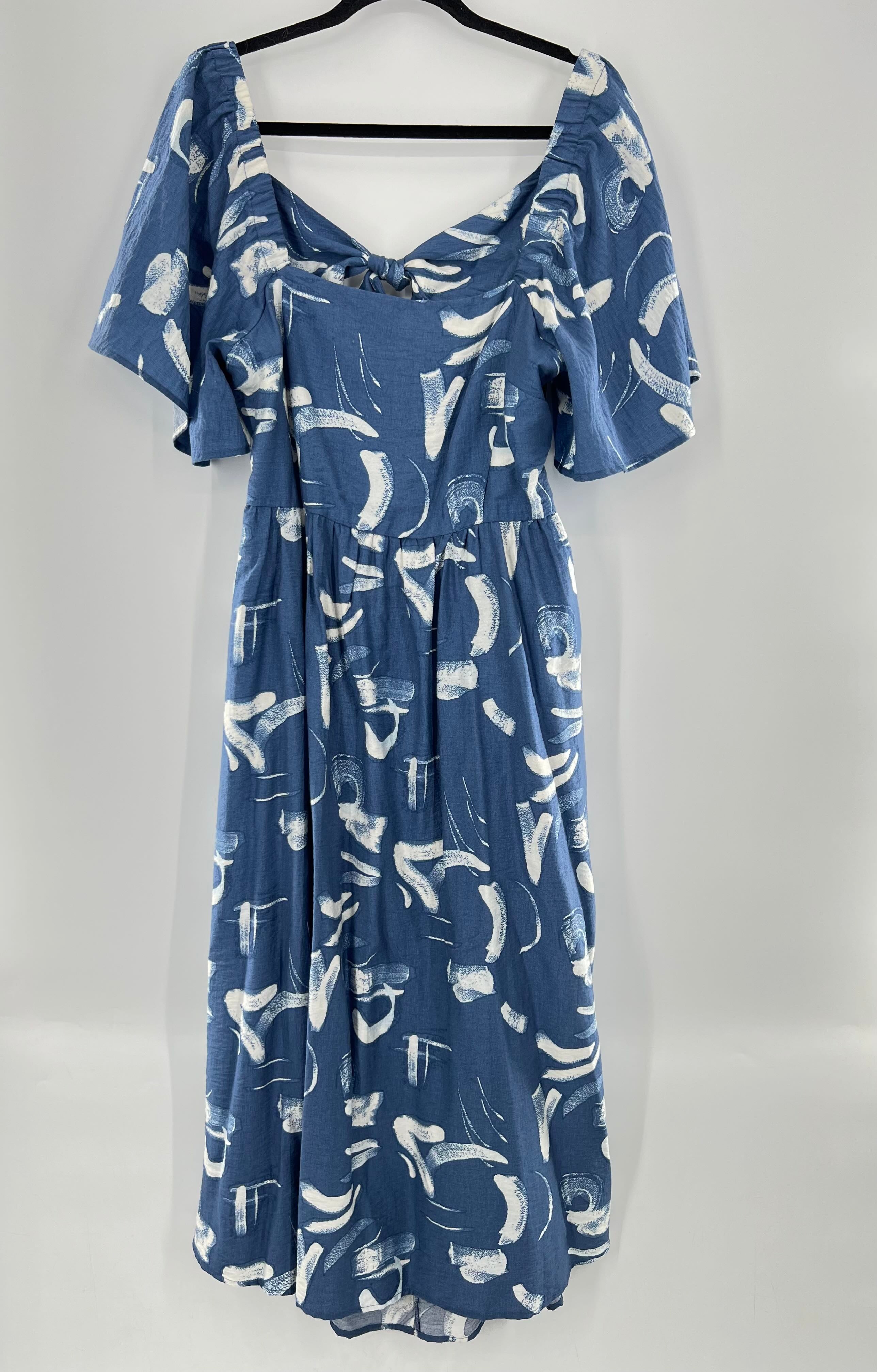 L printed open back s/s dress