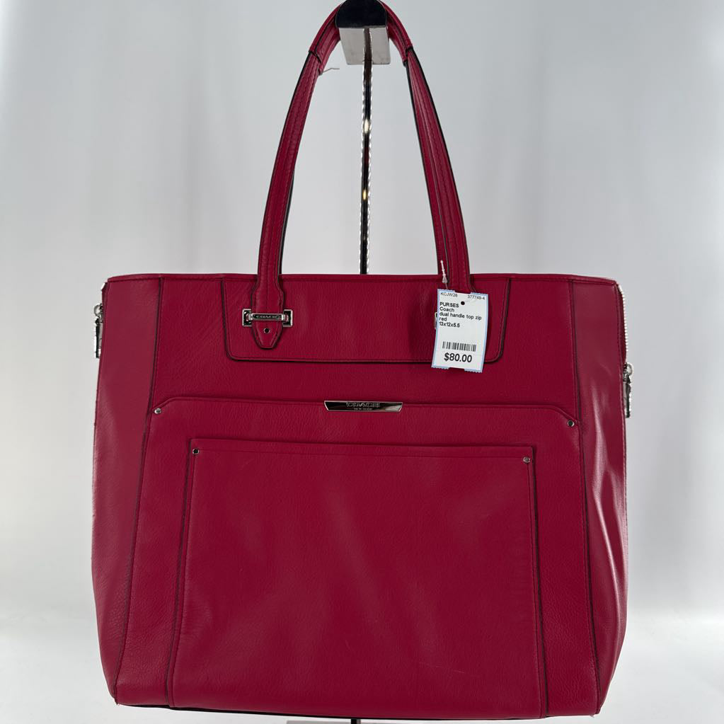dual handle top zip tote w/ zipper detail
