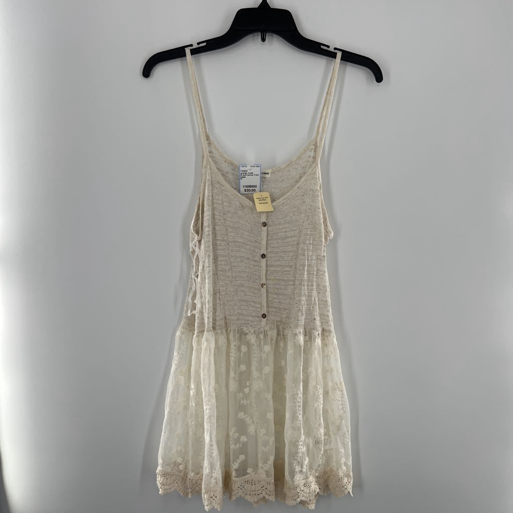 M lace button front babydoll tank