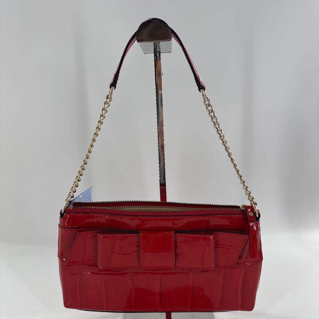 patent croc embossed bow shoulder bag