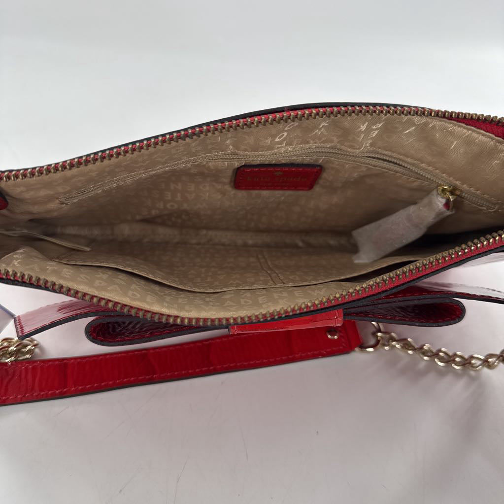 patent croc embossed bow shoulder bag