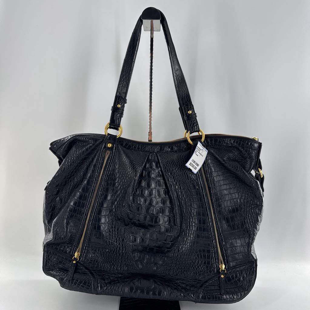 croc embossed tote w/ zip pockets