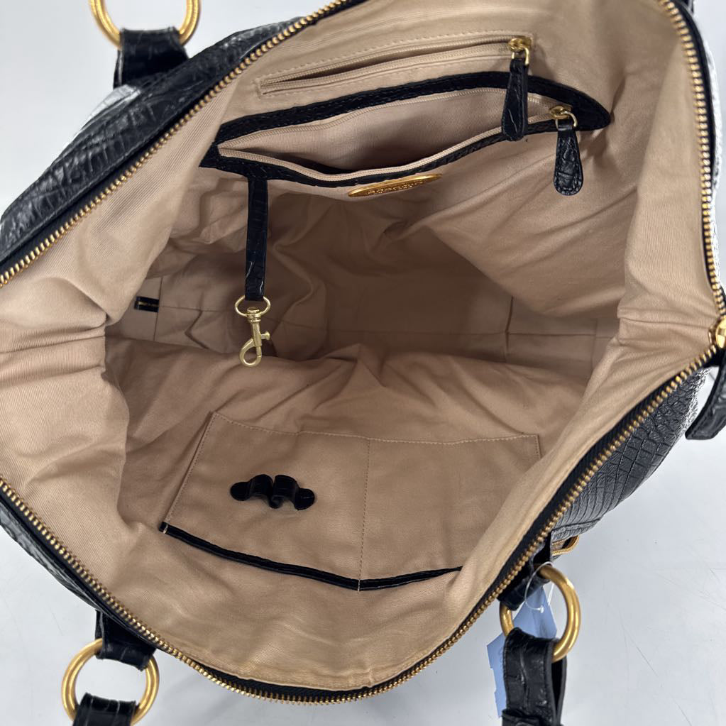 croc embossed tote w/ zip pockets