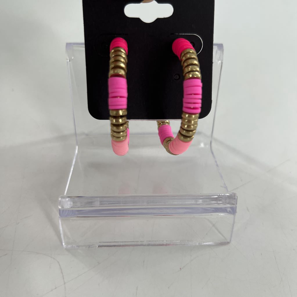 pink & gold beaded hoop earrings