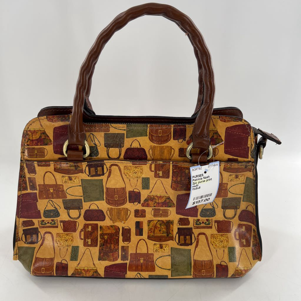 2pc purse print satchel w/ bi-fold wallet
