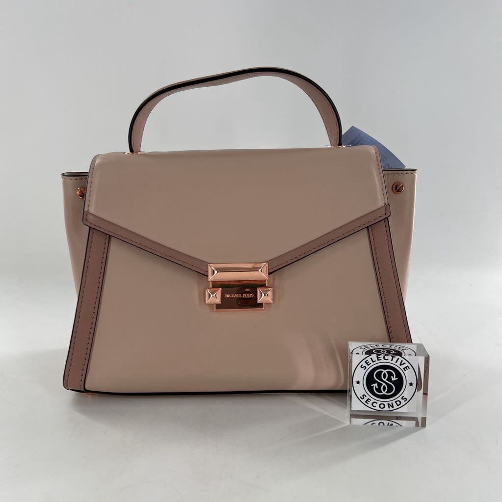 top handle push lock closure satchel