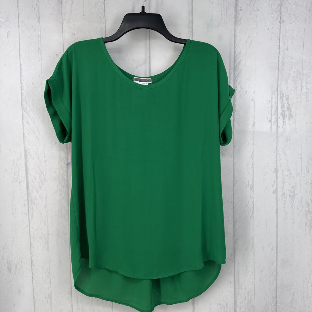 Rolled Cap s/s Blouse w/ Pleat Detail