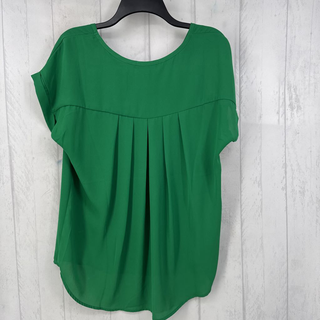 Rolled Cap s/s Blouse w/ Pleat Detail