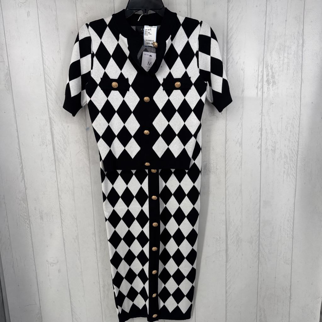 NWT R90 Checkerboard Knit Button-down Top & Skirt