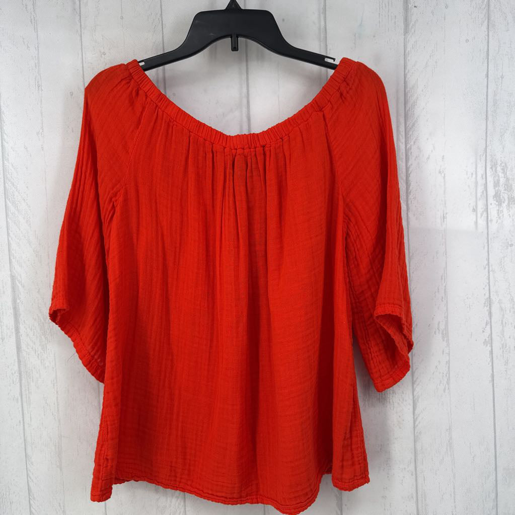 M s/s gauze off shoulder top