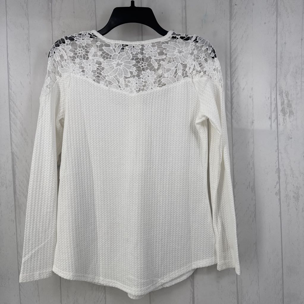 S l/s waffle lace top