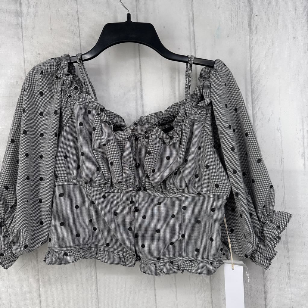 L puffy s/s circle print top