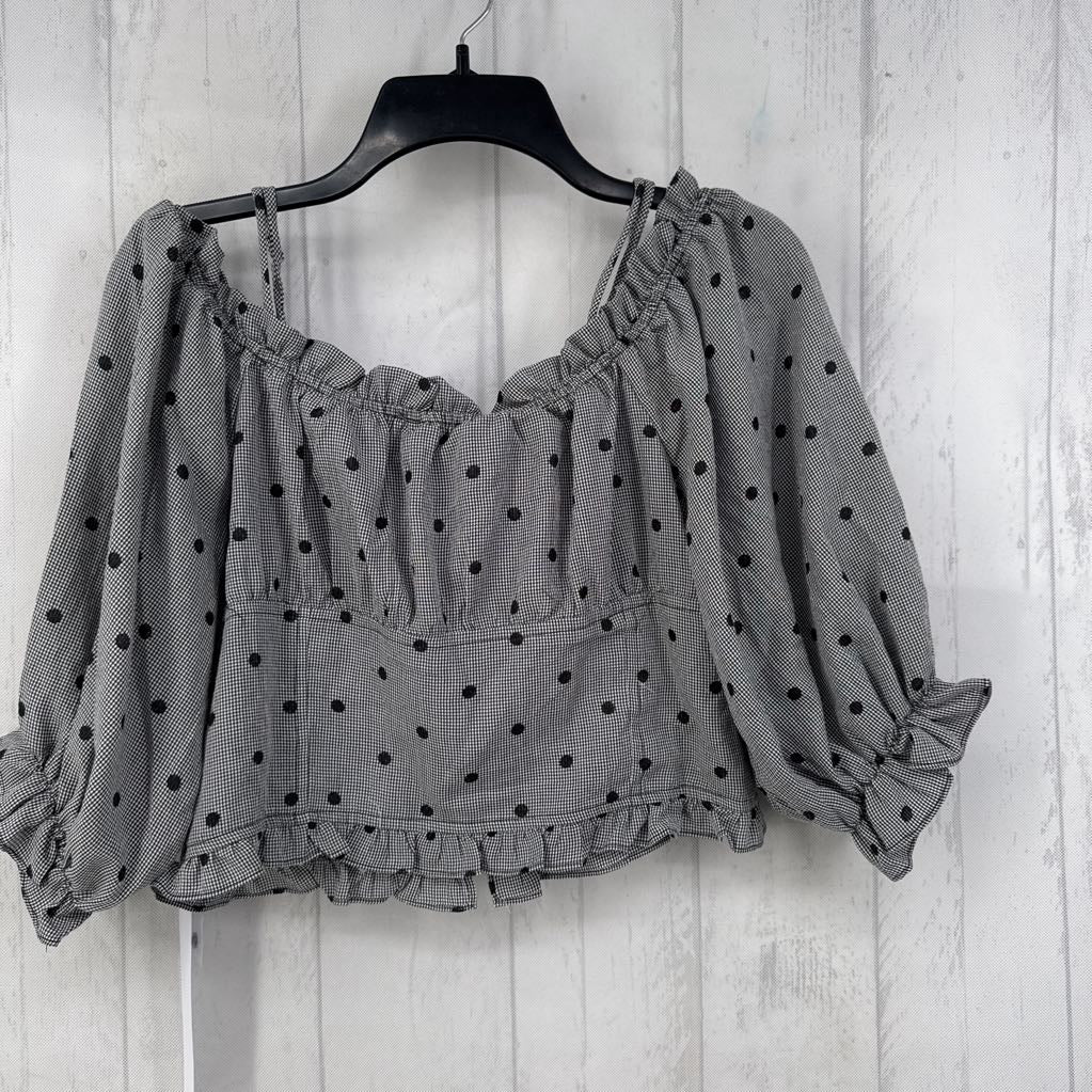 L puffy s/s circle print top