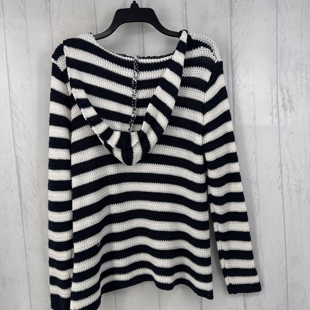 S l/s stripe v-neck sweater w/ hood