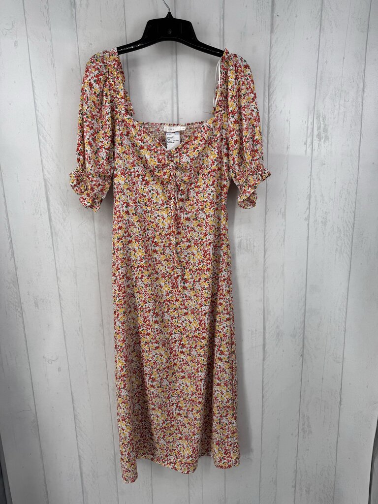 L flower print puffy slv maxi dress