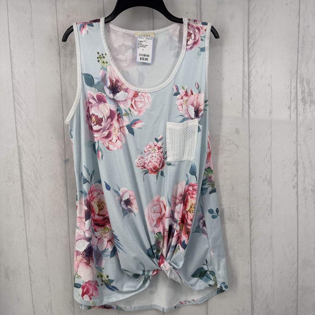 M flower print twist pocket tank