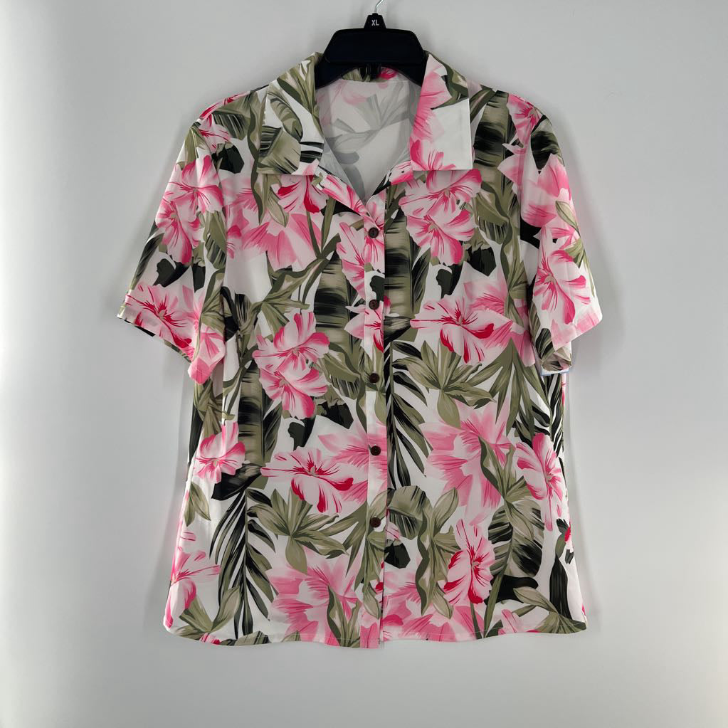 M flo print button down s/s top