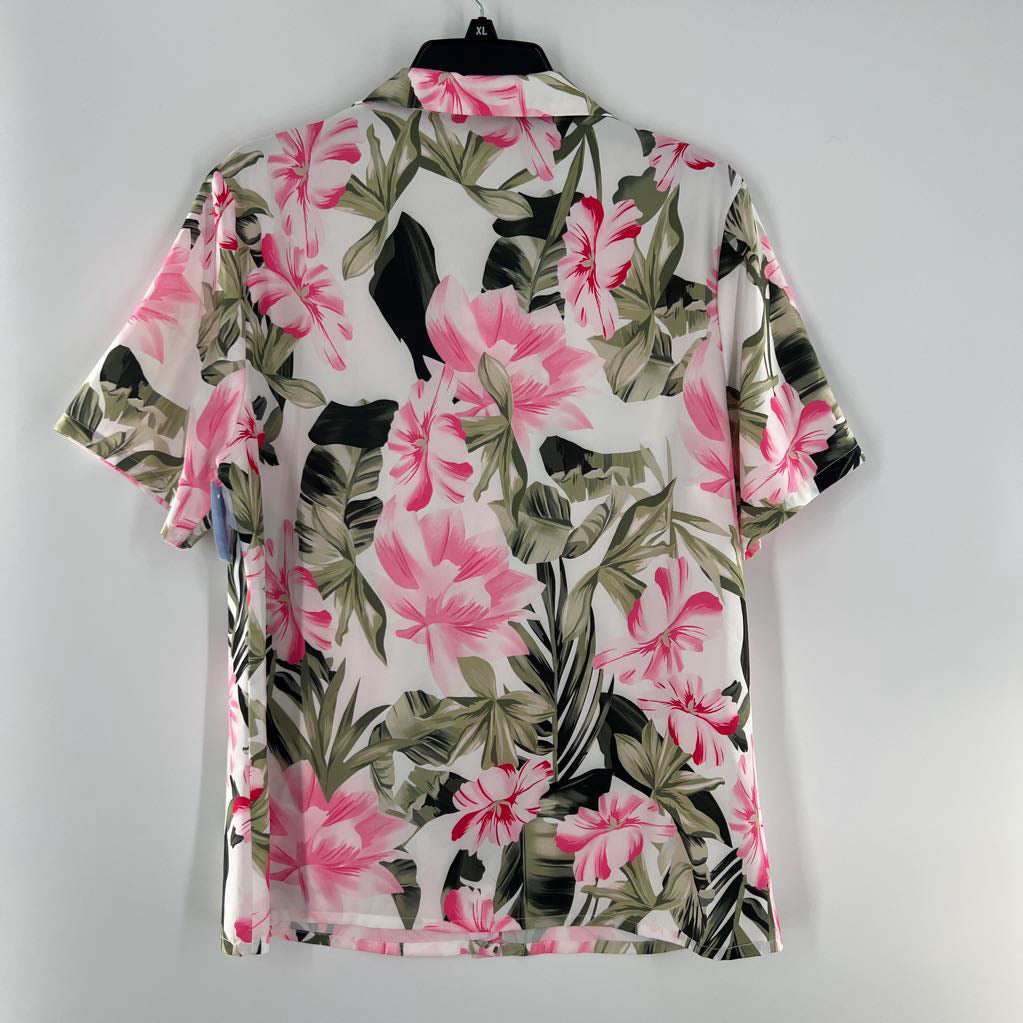 M flo print button down s/s top