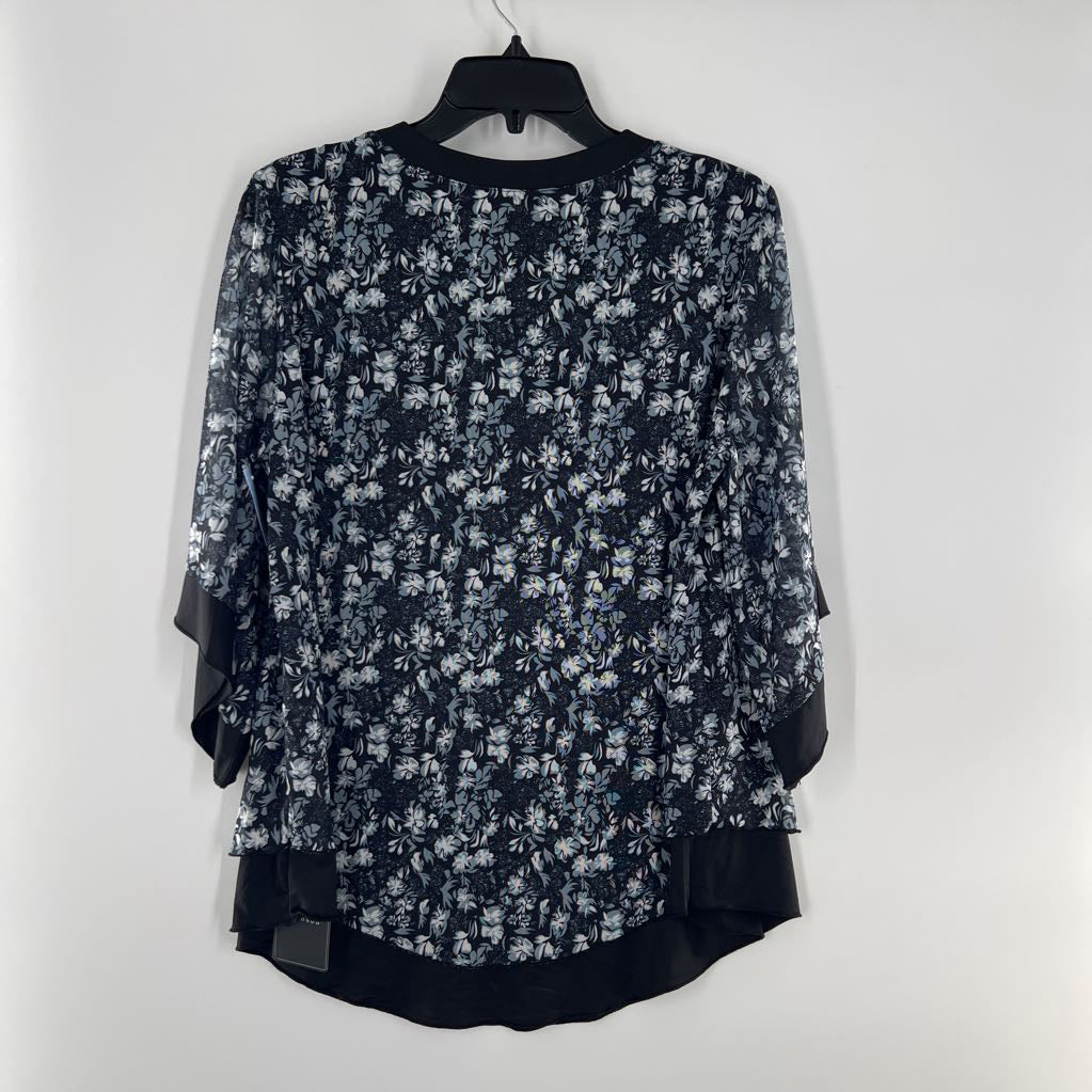 L flo print split neck 3/4 slvtop
