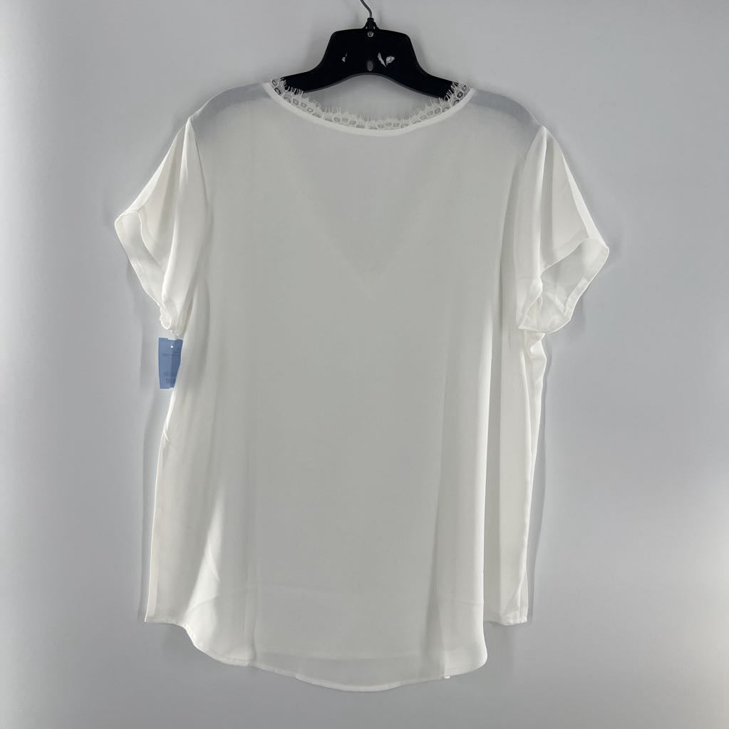 L lace trim v-neck s/s top