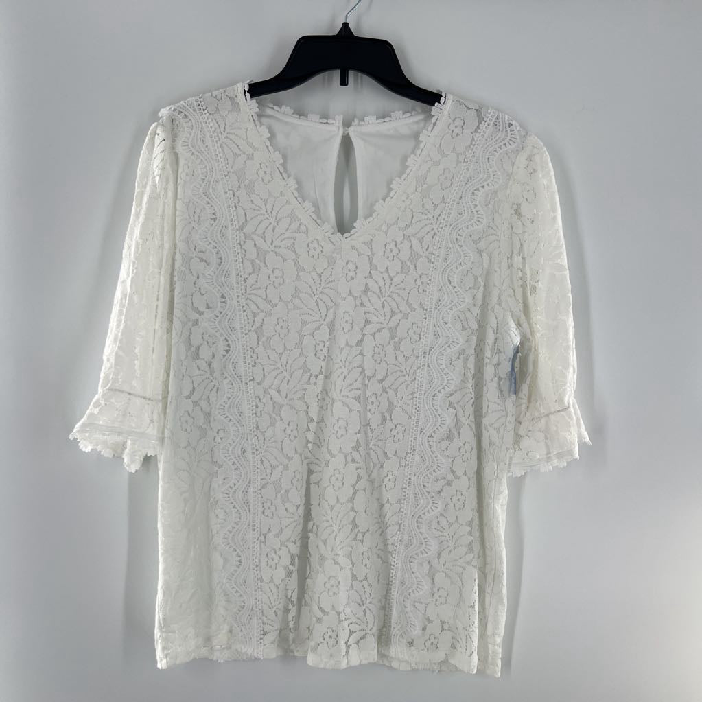 L lace v-neck elbow slv top