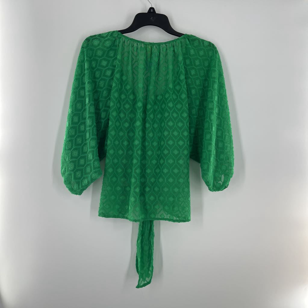 M textured button down 3/4 slv top