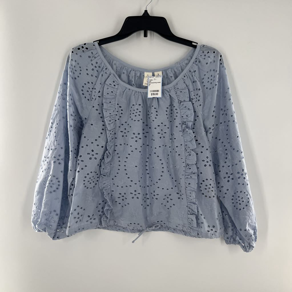 S drawstring waist eyelet 3/4 slv top