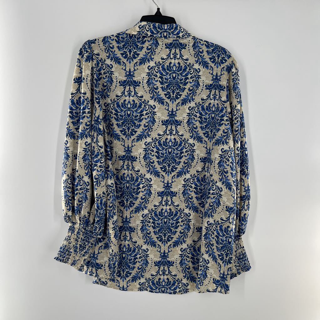 L medallion print button down l/s top