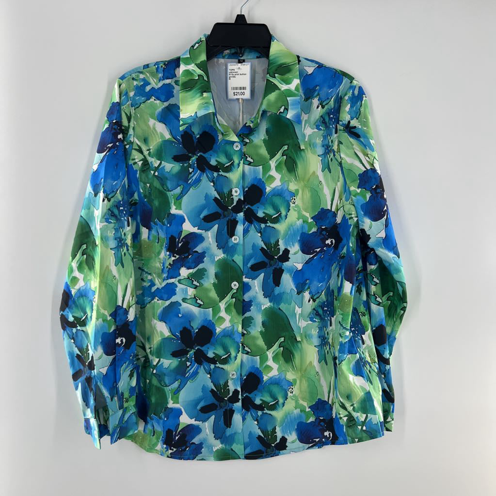 M flo print button down l/s top